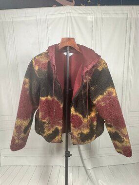 Joy Lab Small Multi-Color Polyester Sherpa Fleece Jacket with Quilted Hood
